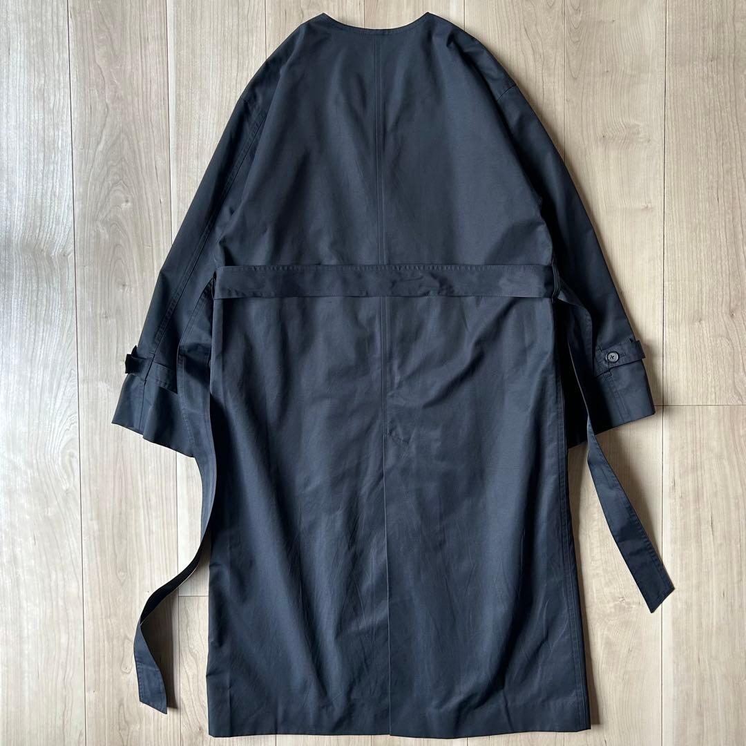 美品＊BEAUTY&YOUTH ノーカラー ベルトコート M 撥水 ネイビー