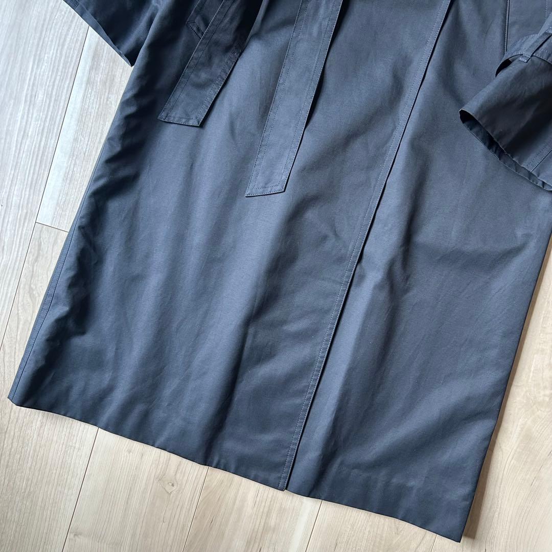 美品＊BEAUTY&YOUTH ノーカラー ベルトコート M 撥水 ネイビー
