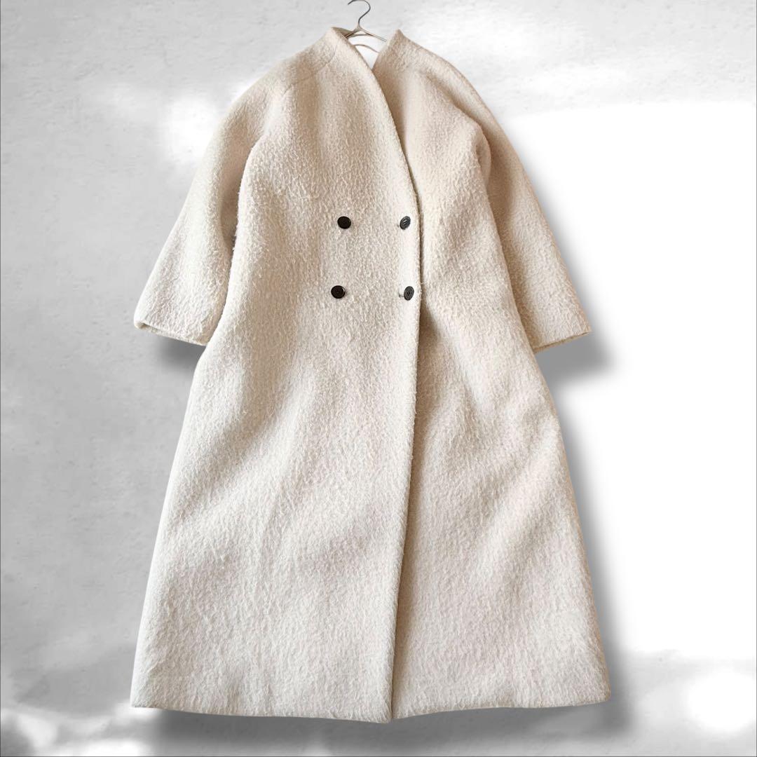 anuke アンヌーク　Collarless Shaggy Coat アイボリー