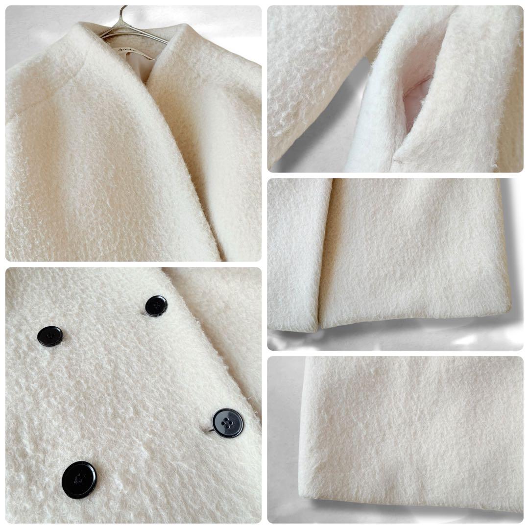 anuke アンヌーク　Collarless Shaggy Coat アイボリー