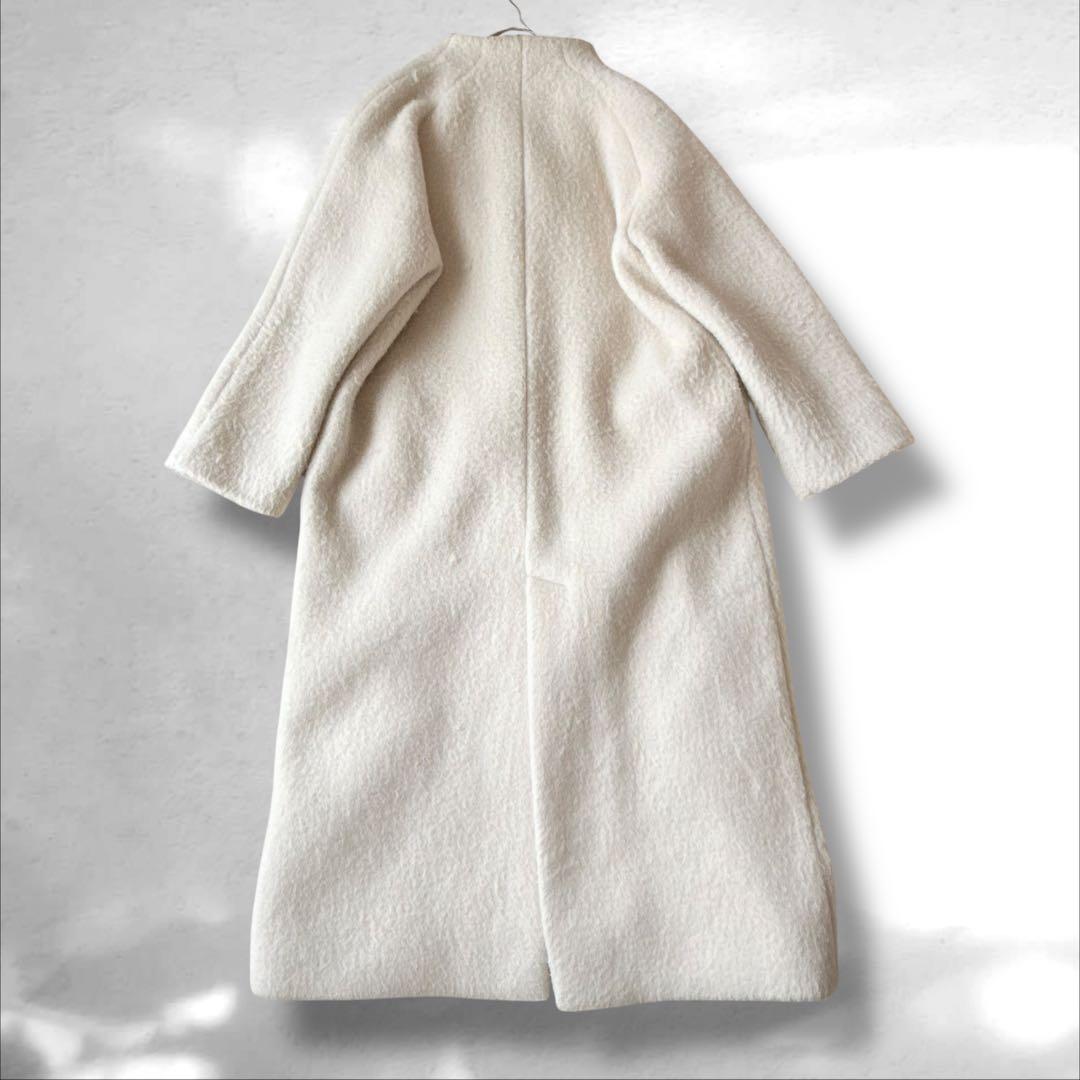 anuke アンヌーク　Collarless Shaggy Coat アイボリー