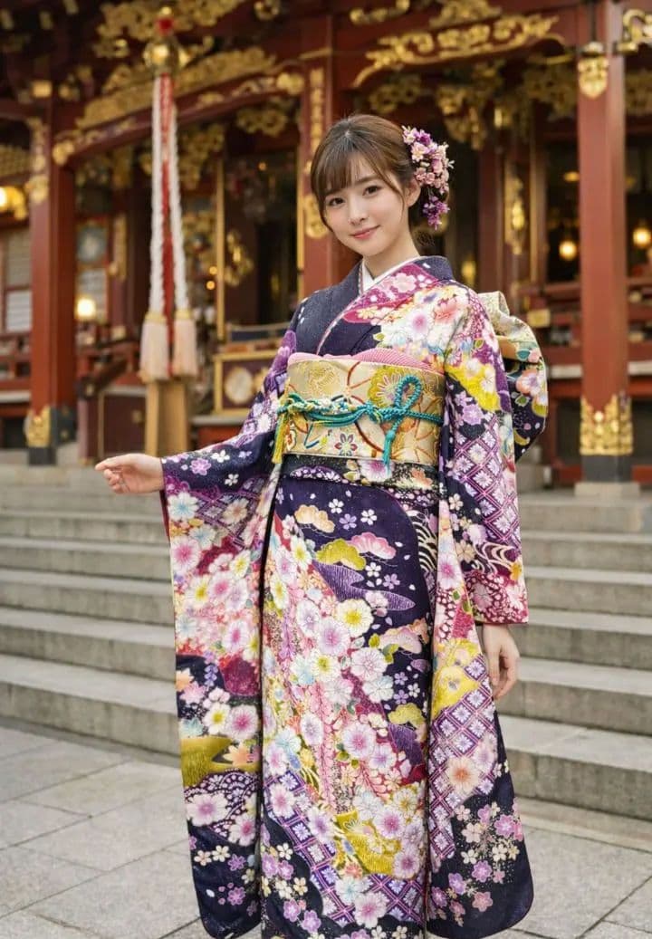 【お手続き中】逸品　濃紫　絞り　辻が花　振袖　　袋帯　その他セット