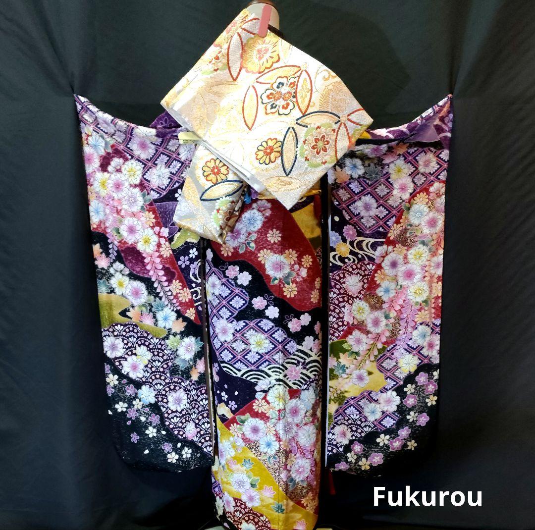 【お手続き中】逸品　濃紫　絞り　辻が花　振袖　　袋帯　その他セット