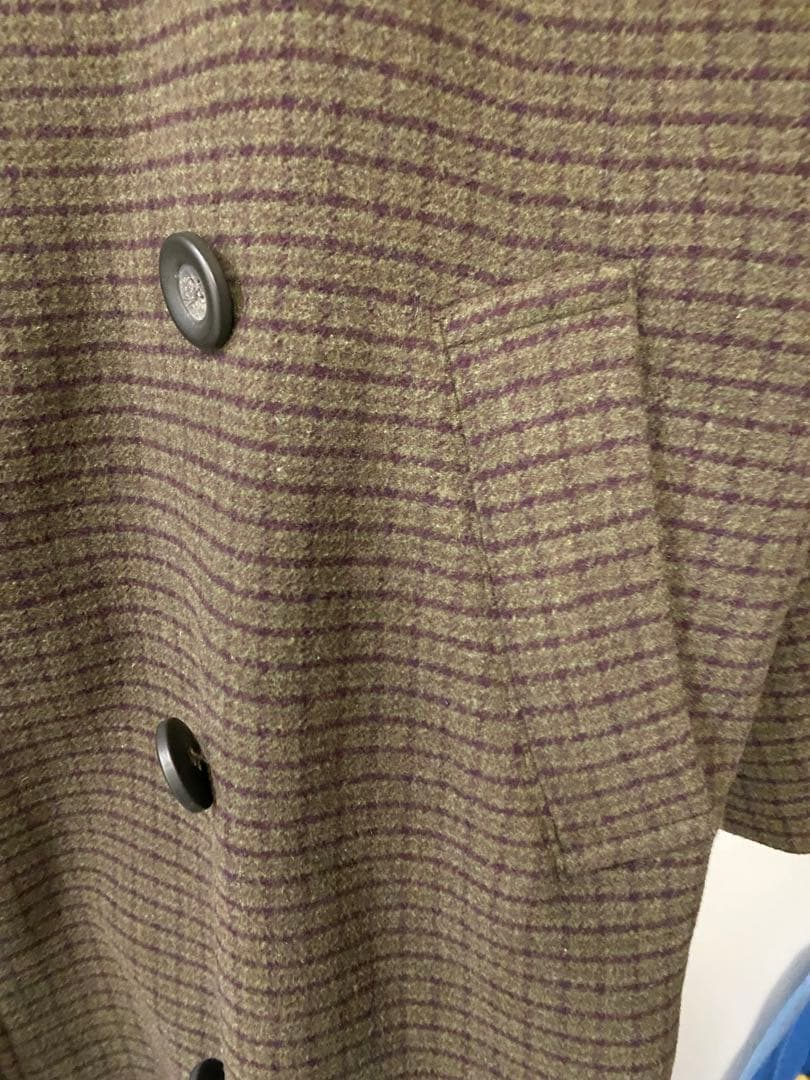Ru様　mede19f ブラウン チェック柄 ダブルブレスト ロングコート