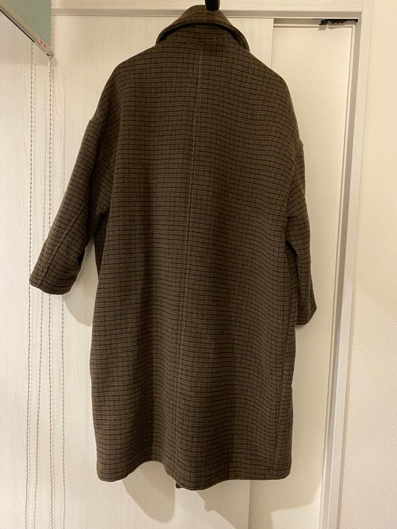 Ru様　mede19f ブラウン チェック柄 ダブルブレスト ロングコート
