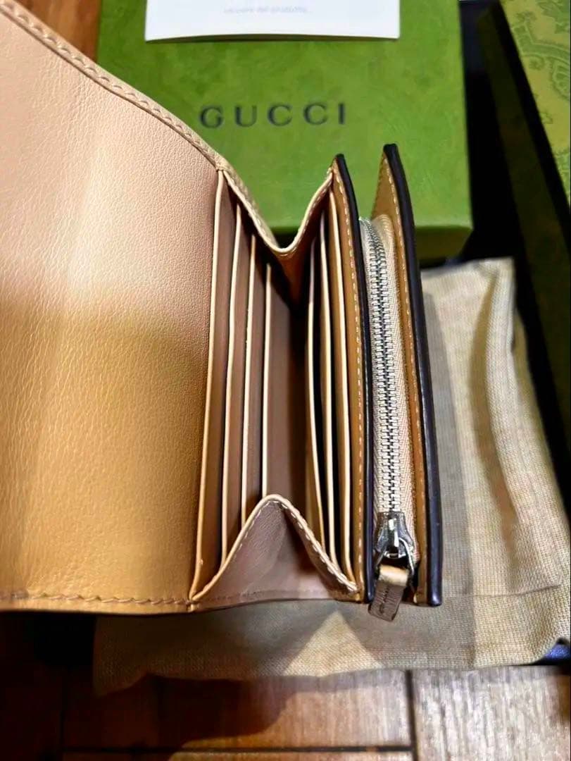 GUCCI 二つ折り財布 ベージュ/グレー