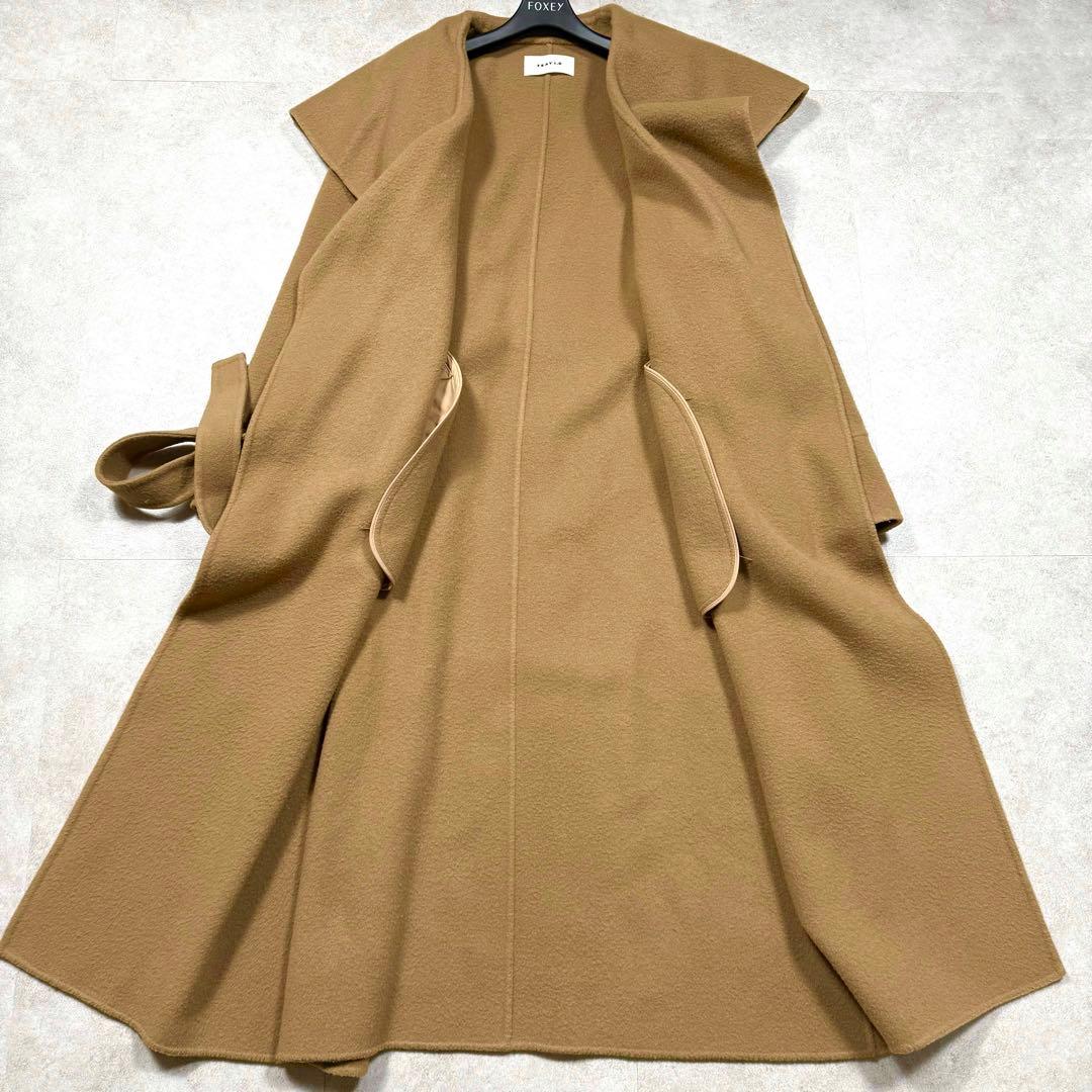 極美品/近年♡フレイアイディー ビッグカラーリバーロングコート 女優襟 ベルト