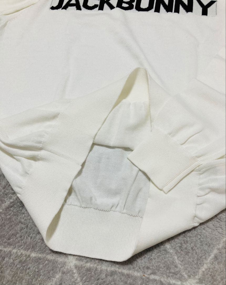 新品 パーリーゲイツ ジャックバニー クルーネック ニット(6)サイズLL/白