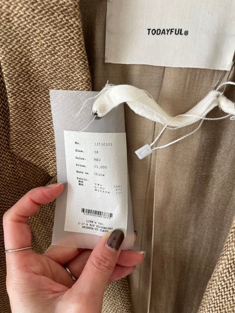 新品TODAYFUL Boyfriend Linen Jacket 38