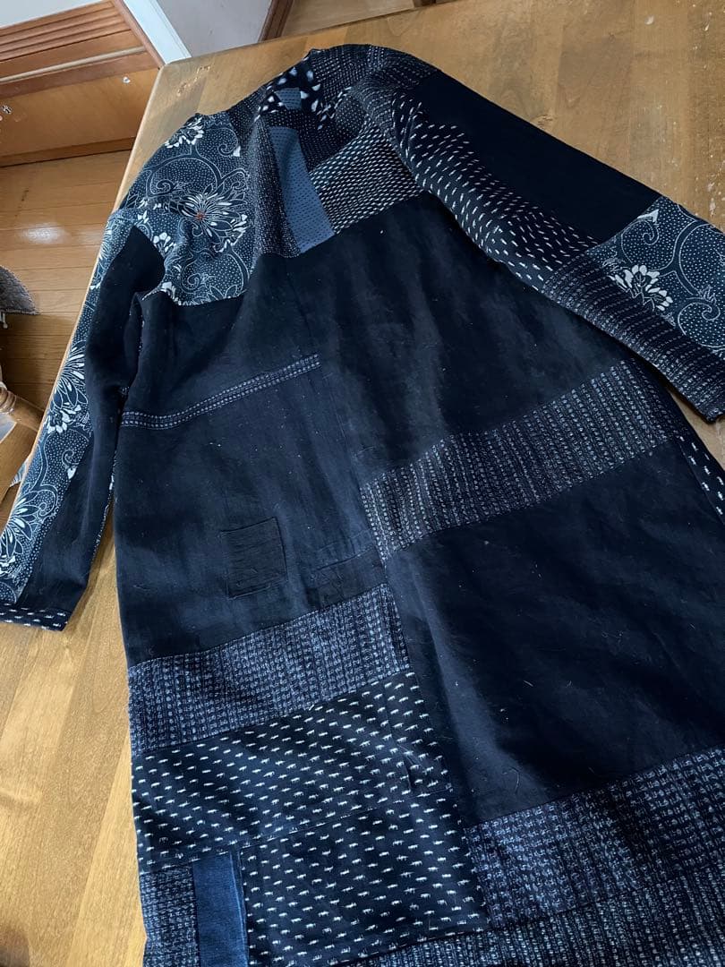 古布リメイクコート　型染　絣　パッチワーク　襤褸　刺子　総裏　ハンドメイド