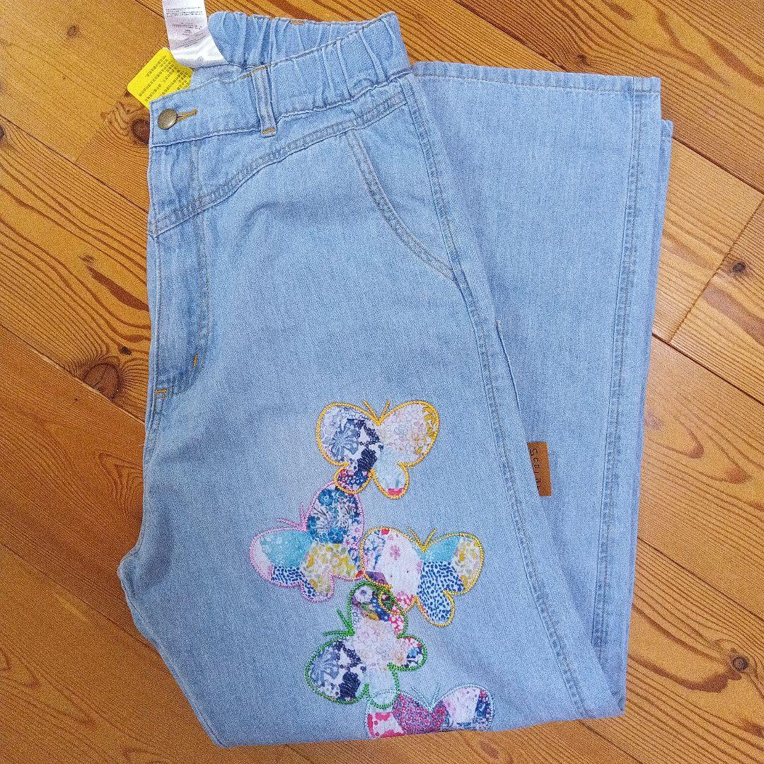 Scalar　蝶柄アップリケ刺繍デニムパンツ