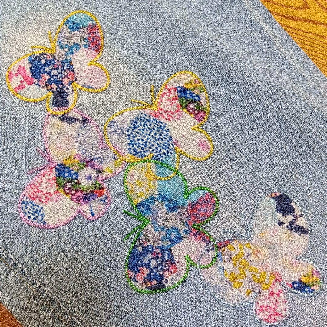 Scalar　蝶柄アップリケ刺繍デニムパンツ