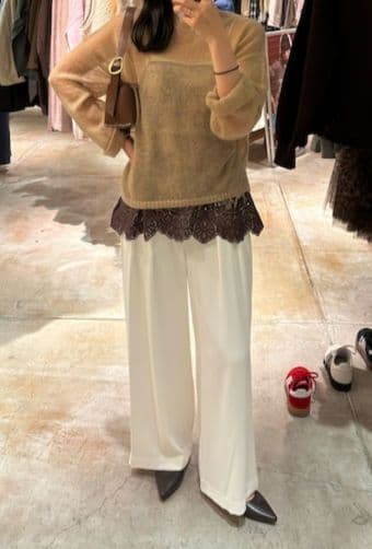 最終お値下げ☆DouDou ダークブラウン スカラレース付きキャミソール