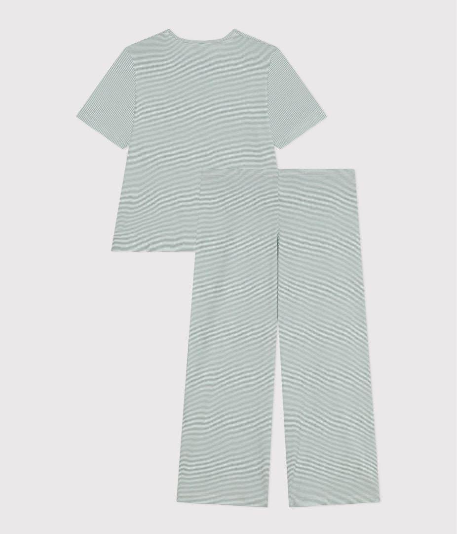 『新品』petitbateau Lサイズ ワイドパンツ半袖パジャマ グリーン
