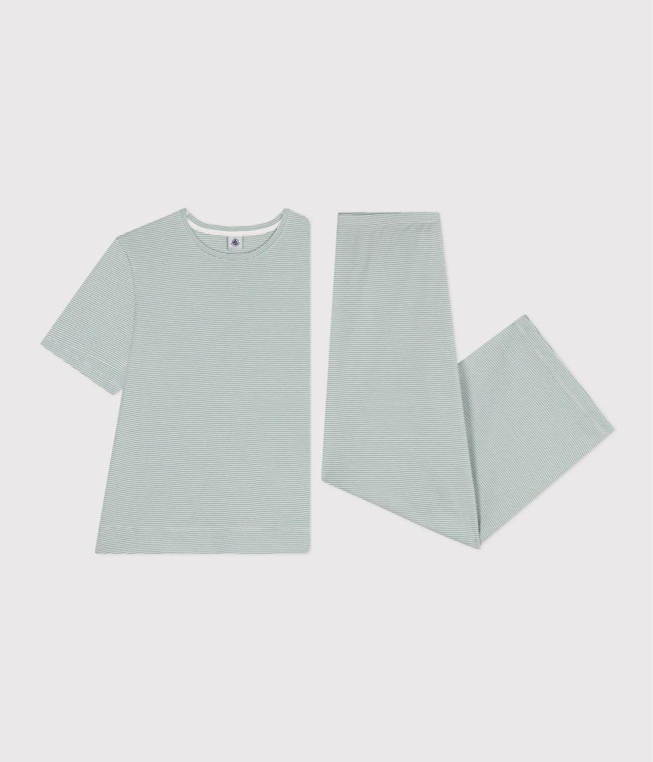 『新品』petitbateau Lサイズ ワイドパンツ半袖パジャマ グリーン