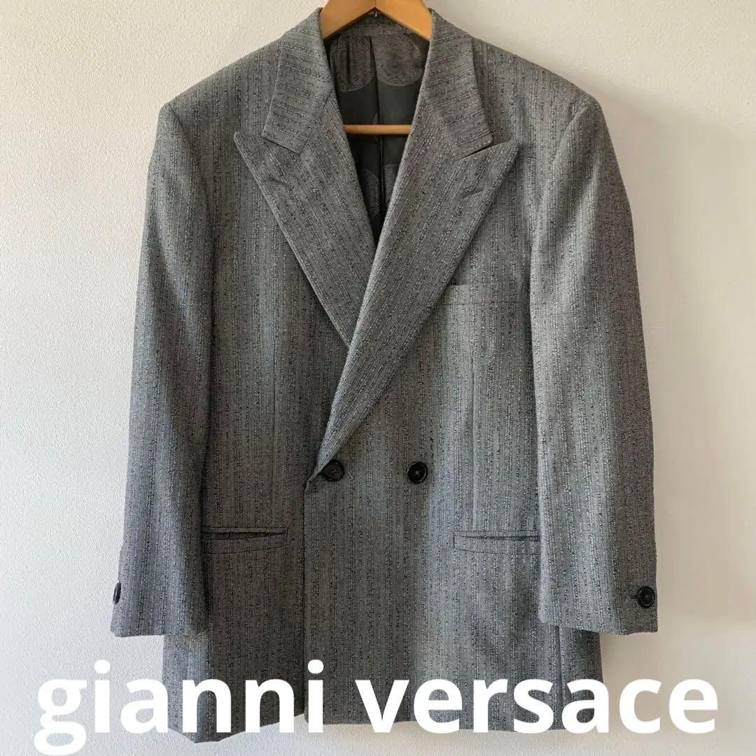 Gianni Versace 黒ゴマストライプ　グレーダブルスジャケット