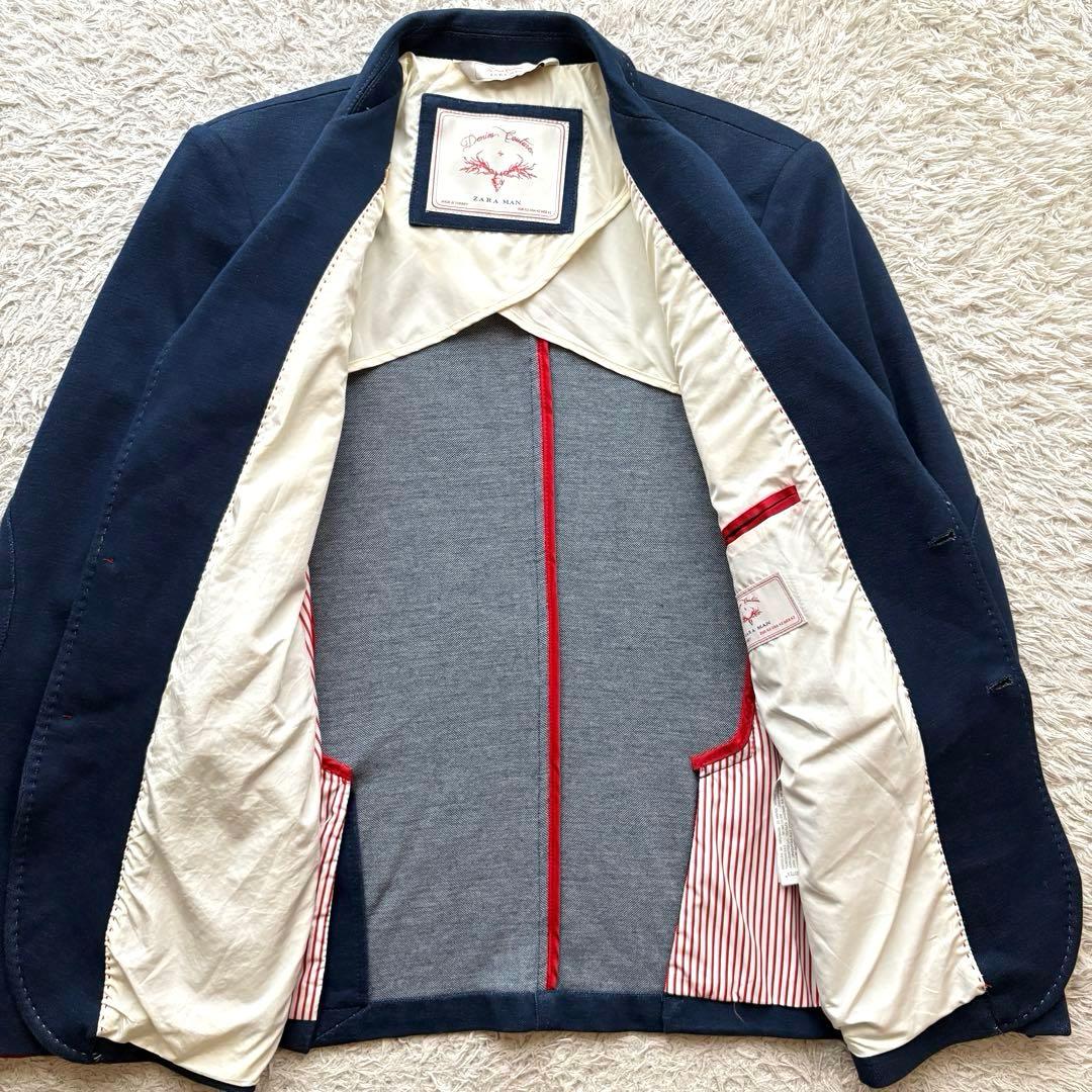 ★希少 XLサイズ★ ZARA テーラードジャケット インディゴ エルボーパッチ