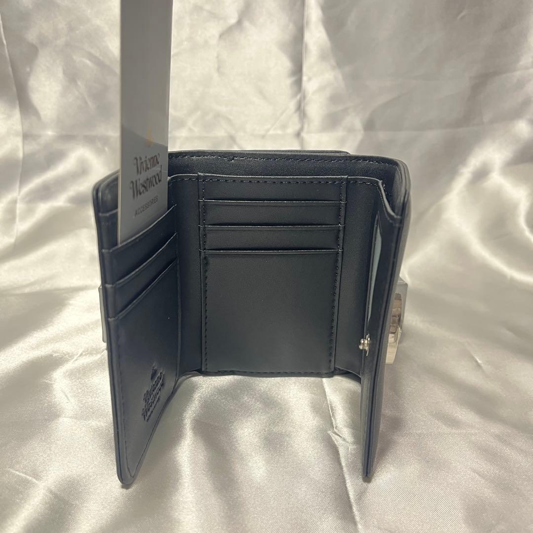 新品VivienneWestwood黒 ブラック 銀色オーブ 三つ折り財布 人気