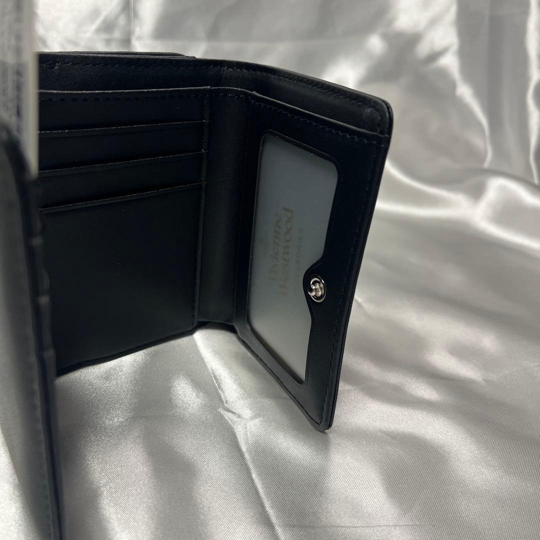 新品VivienneWestwood黒 ブラック 銀色オーブ 三つ折り財布 人気