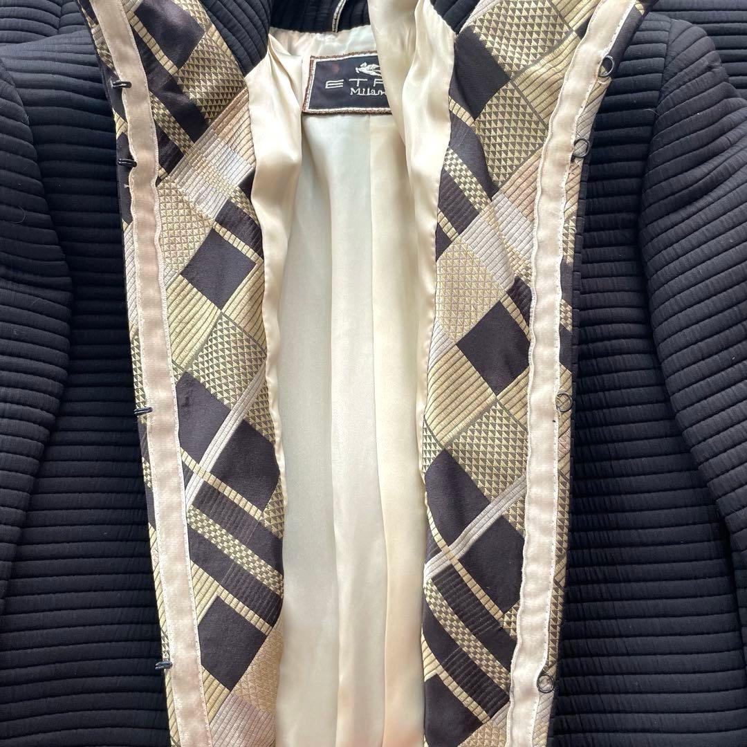 高級感✨エトロ ロングコート 黒 ゴールド 総柄　大きいサイズ 42 XL