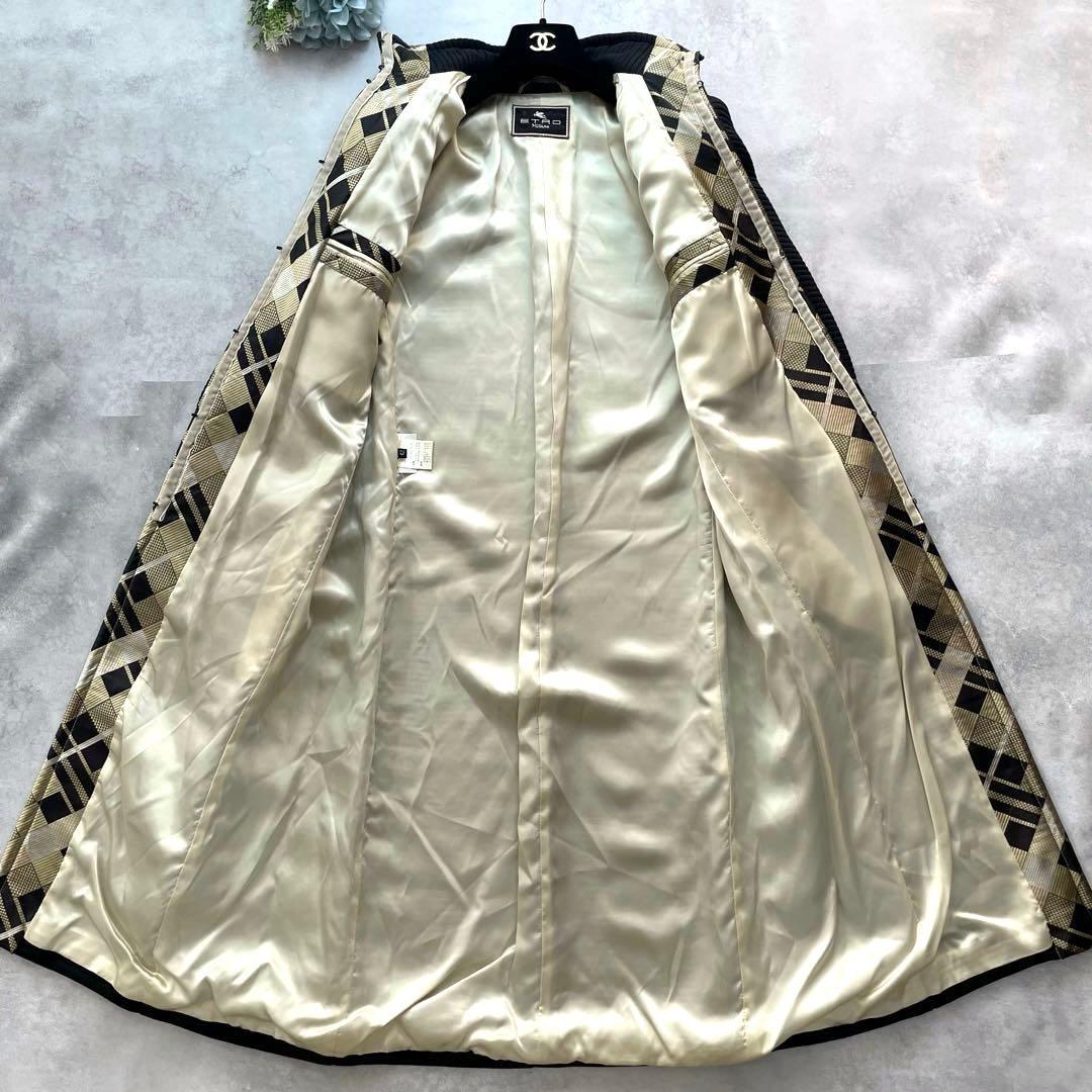 高級感✨エトロ ロングコート 黒 ゴールド 総柄　大きいサイズ 42 XL