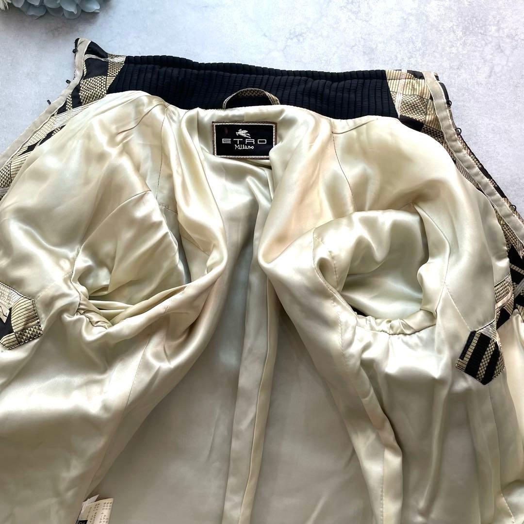 高級感✨エトロ ロングコート 黒 ゴールド 総柄　大きいサイズ 42 XL