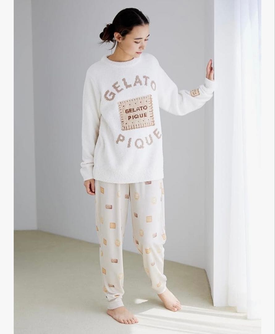 GELATO PIQUE ロゴ刺繍 ルームウェア上のみ　ビスケットハンドタオル付