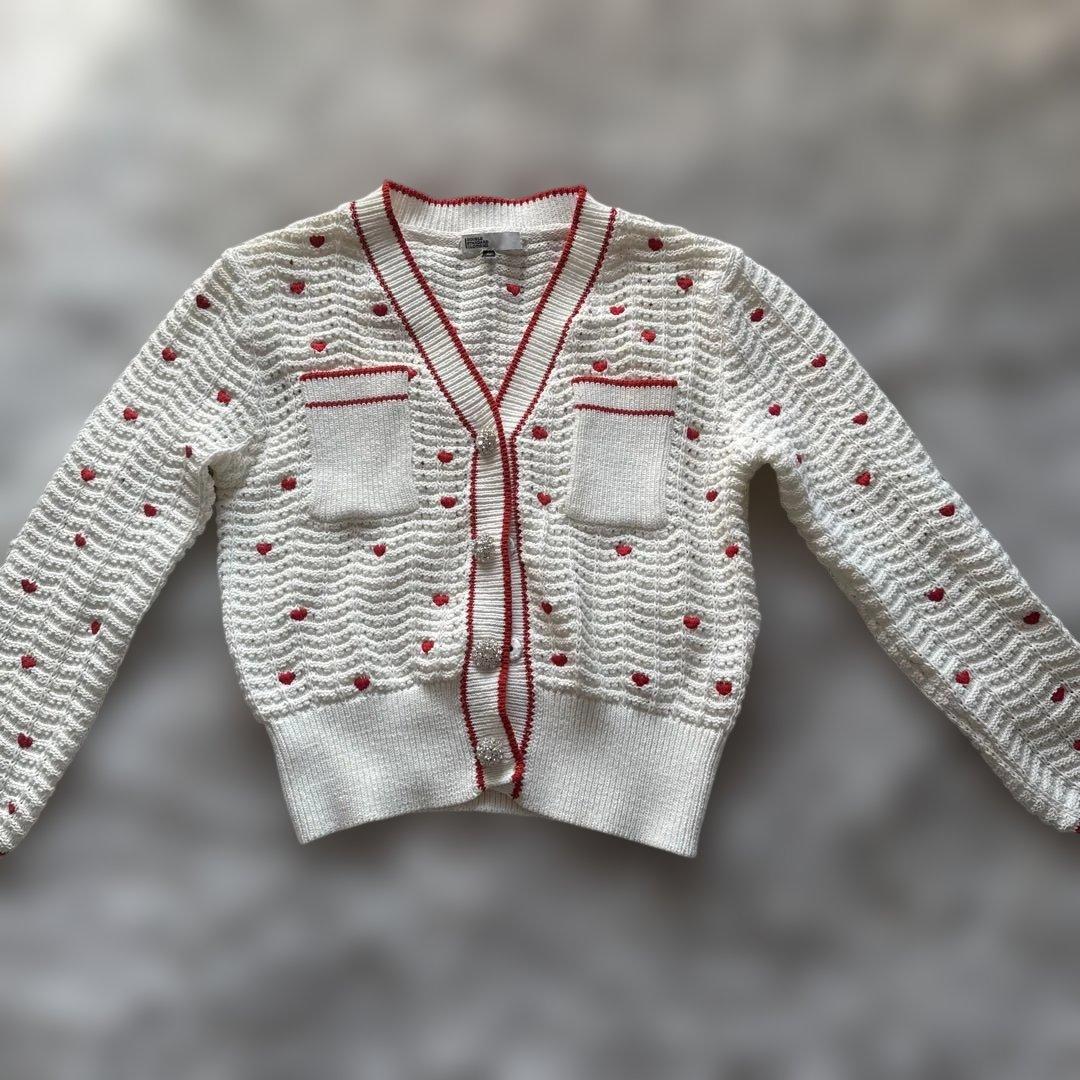ダブルスタンダード　ハート刺繍カーディガンビジューホワイトハートカーデ限定値下げ