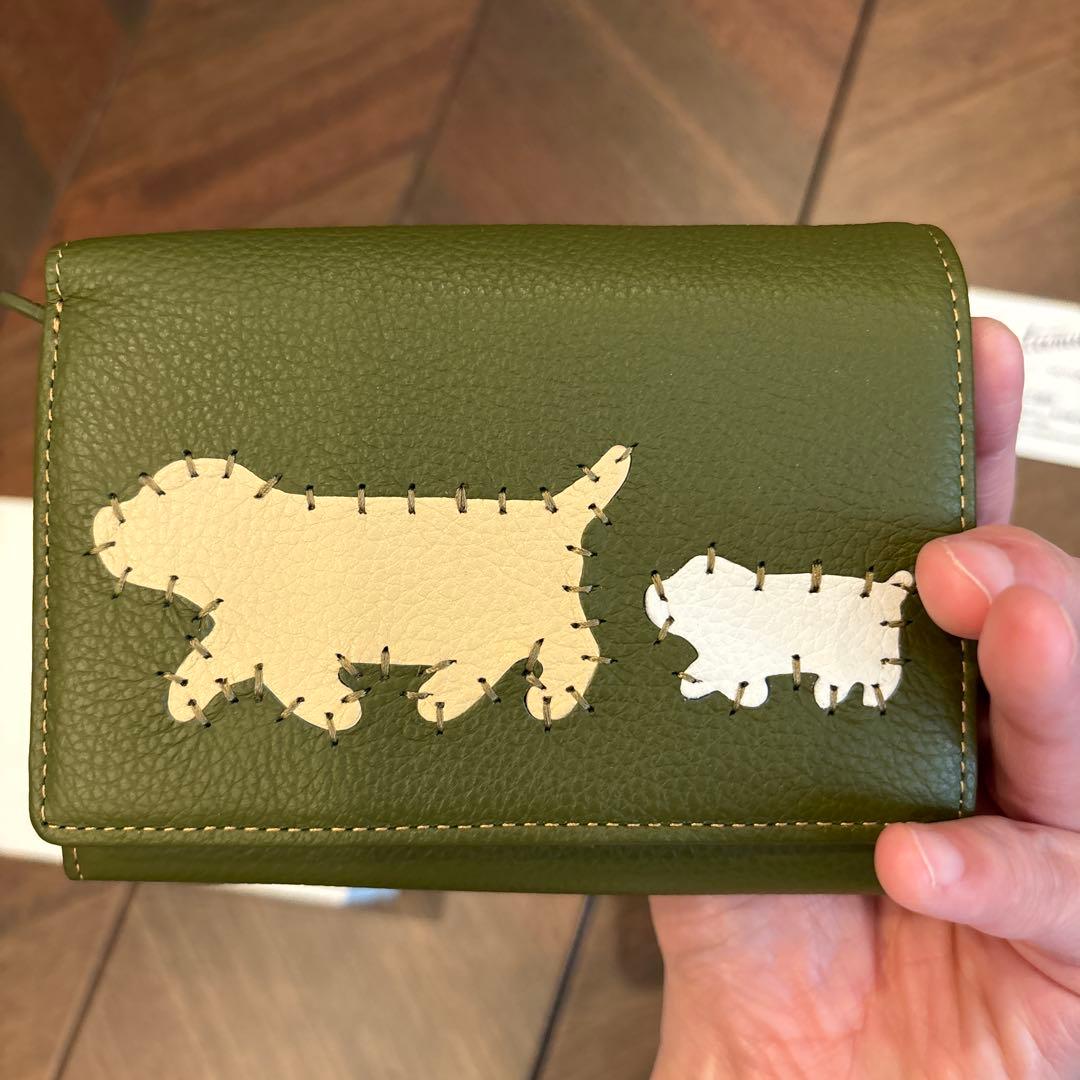 未使用　キタムラ　二つ折り財布　犬　モスグリーン
