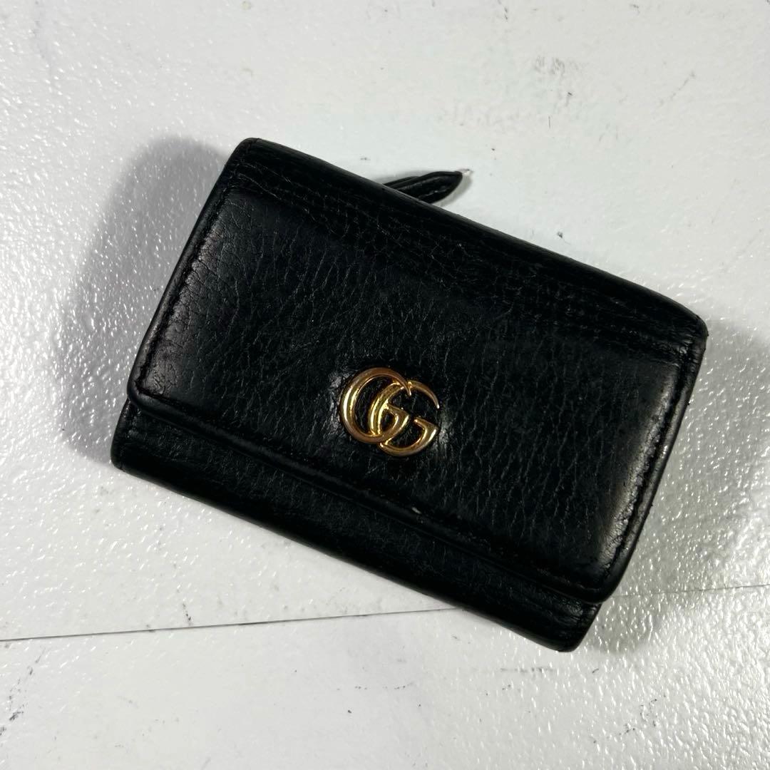 GUCCI グッチ 三つ折り財布 GGマーモント ゴールドロゴ 小銭入れ付