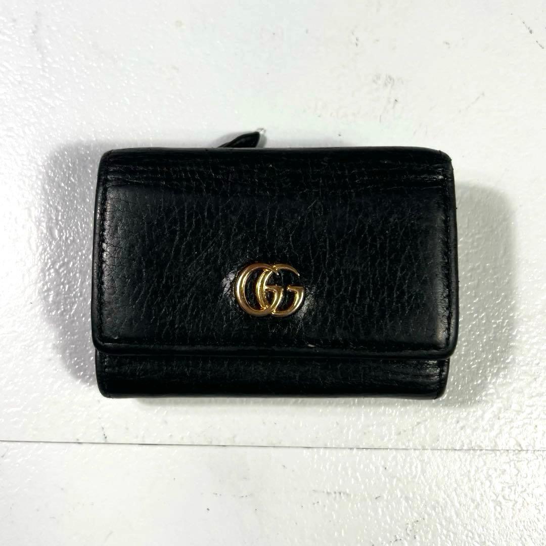 GUCCI グッチ 三つ折り財布 GGマーモント ゴールドロゴ 小銭入れ付