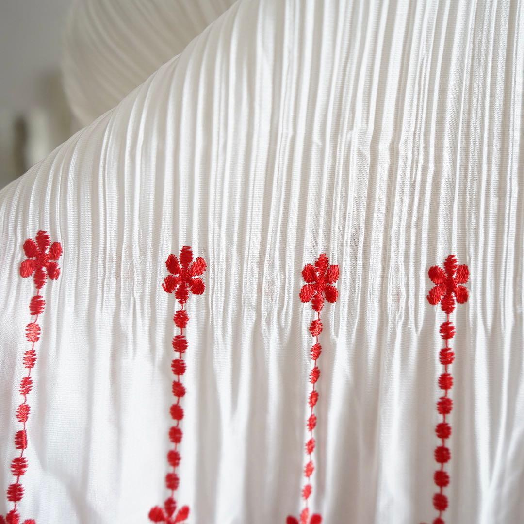 プリーツプリーズ カーディガン 花柄 刺繍 レース 3サイズ 白