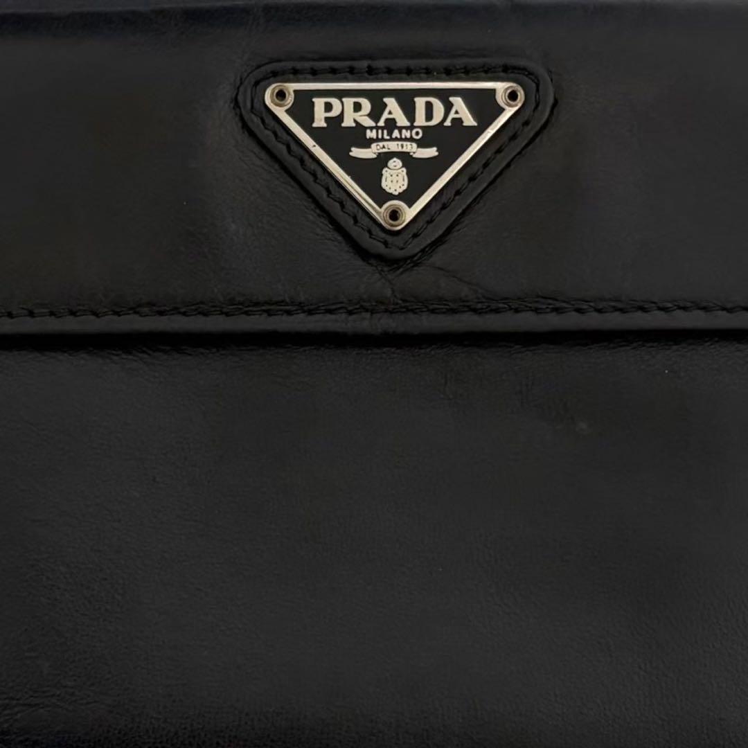 美品✨ PRADA プラダ 三つ折り財布 オールレザー ブラック 三角ロゴ