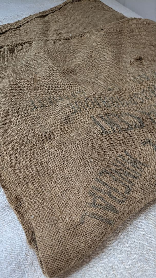 100年物 フランスアンティーク しなやか麻袋 古布 ジュート 洗濯済 c.