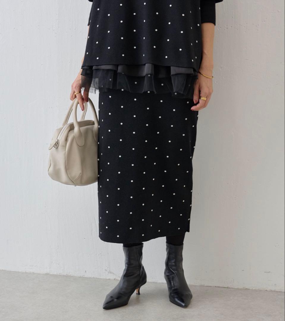 【24SS美品】BEARDSLEY チュチュニットスカート　ドット　ブラック