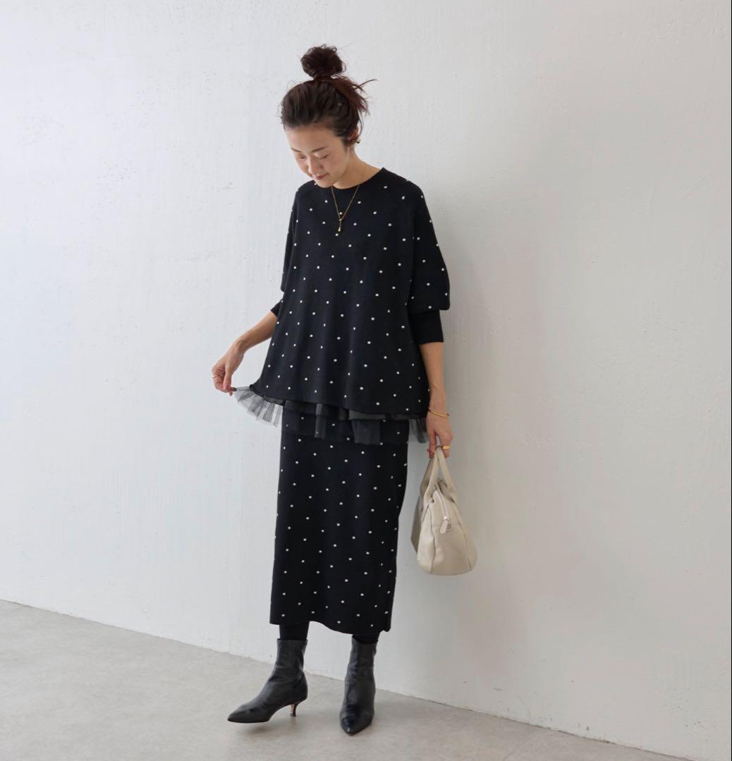 【24SS美品】BEARDSLEY チュチュニットスカート　ドット　ブラック