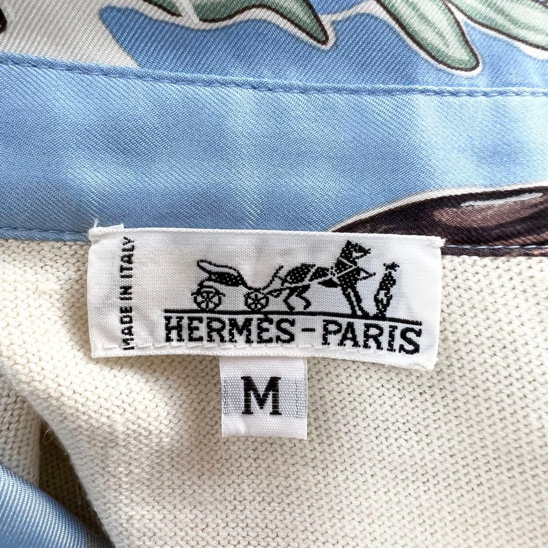 HERMES*エルメス　異素材切り替え　ポロシャツ　スカーフ　イルカ　M