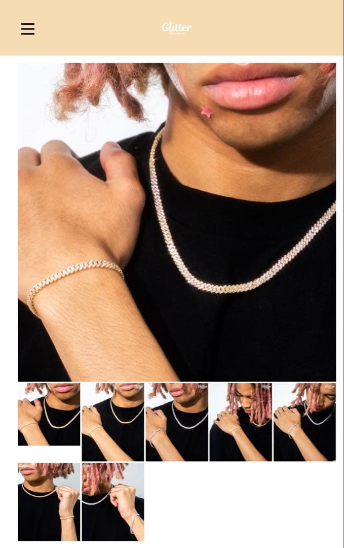 Glitter Iced Out Prong Chain 5mm ゴールド