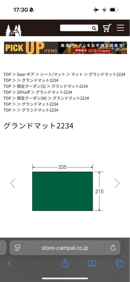 オガワ　ogawa グランドマット（ロッジシェルター5人用インナーで利用）