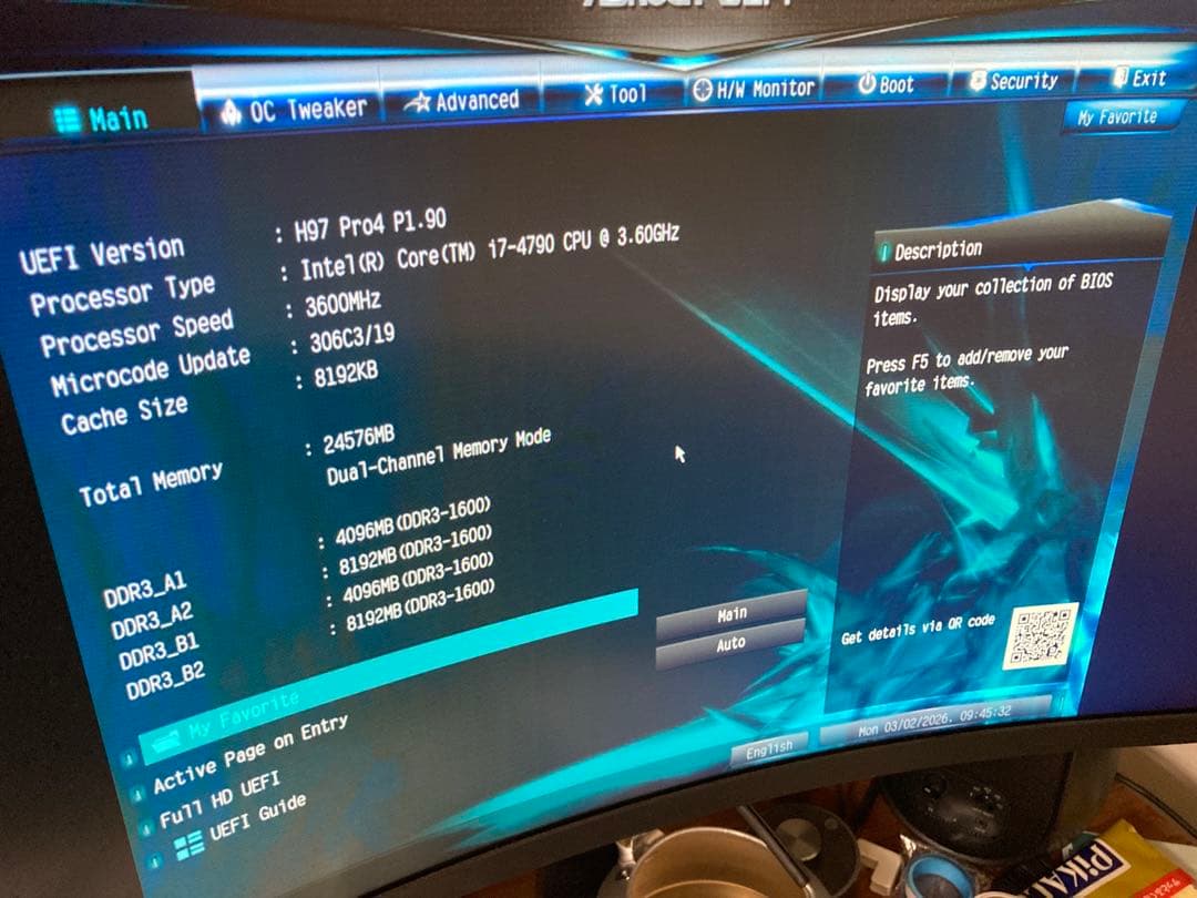 i7 4790 メモリ8GB CPU マザボセット　メモリ付き