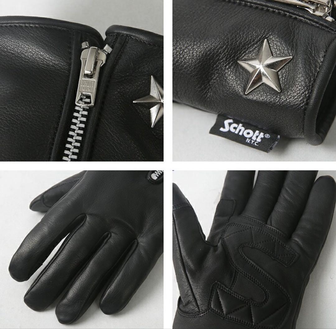 【新品】Schott ショット　レザーグローブ　ワンスター　黒色　BK