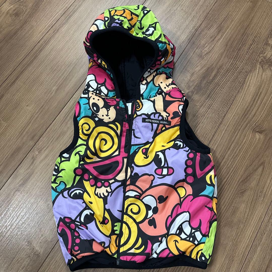 美品 HYSTERIC MINI フード付き リバーシブル ベスト 90cm
