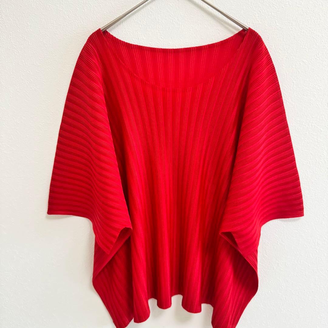 極美品✨PLEATS PLEASE プリーツ　赤色　トップス　オーバーサイズ