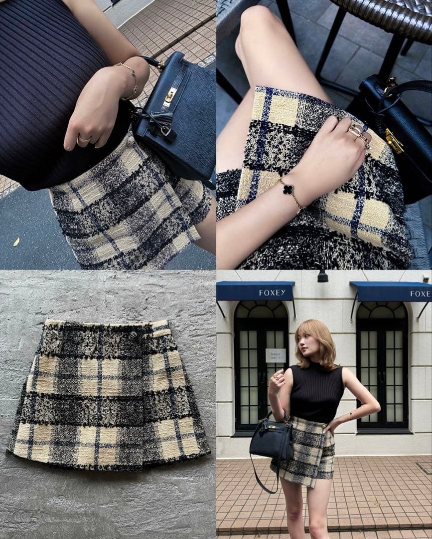 【大人気完売】sheller シェリエツイードチェックラップキュロット