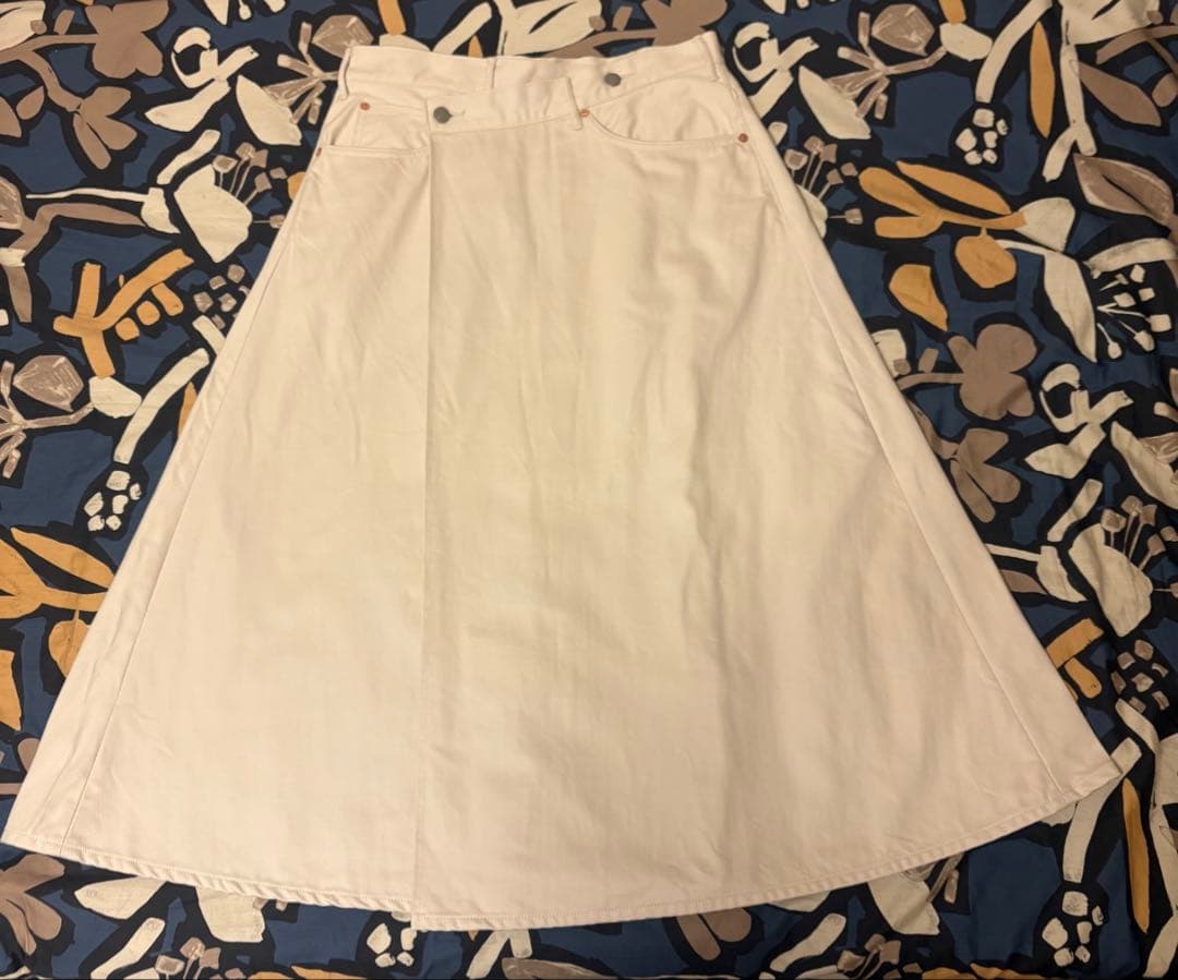 ライ麦デニムのクロスオーバースカート（ホワイト・一張羅）　size 4(XL)