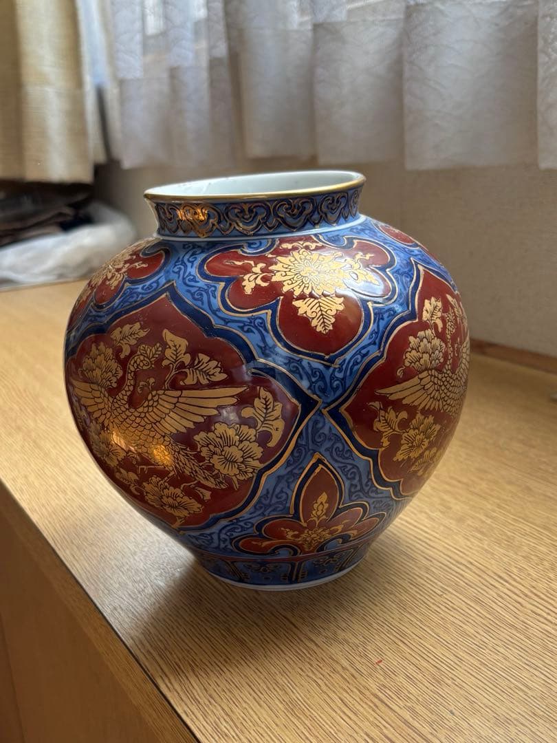 有田焼 勝山作 手描き 骨董品 金襴手 鳳凰文 花瓶　インテリア 限定品　風格
