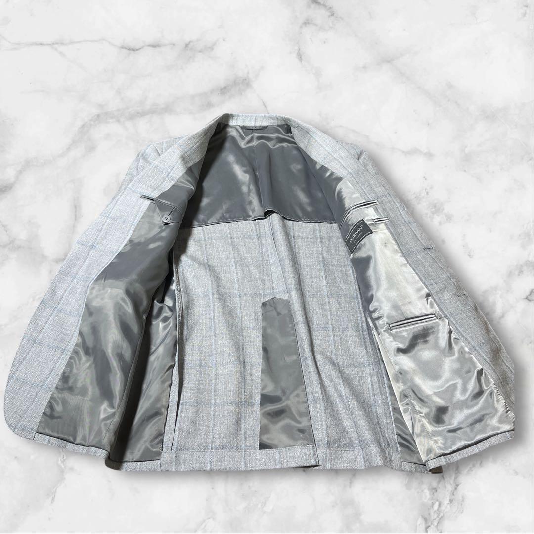 D'URBAN シルク 麻 混合 グレージャケット ストライプ A6 L