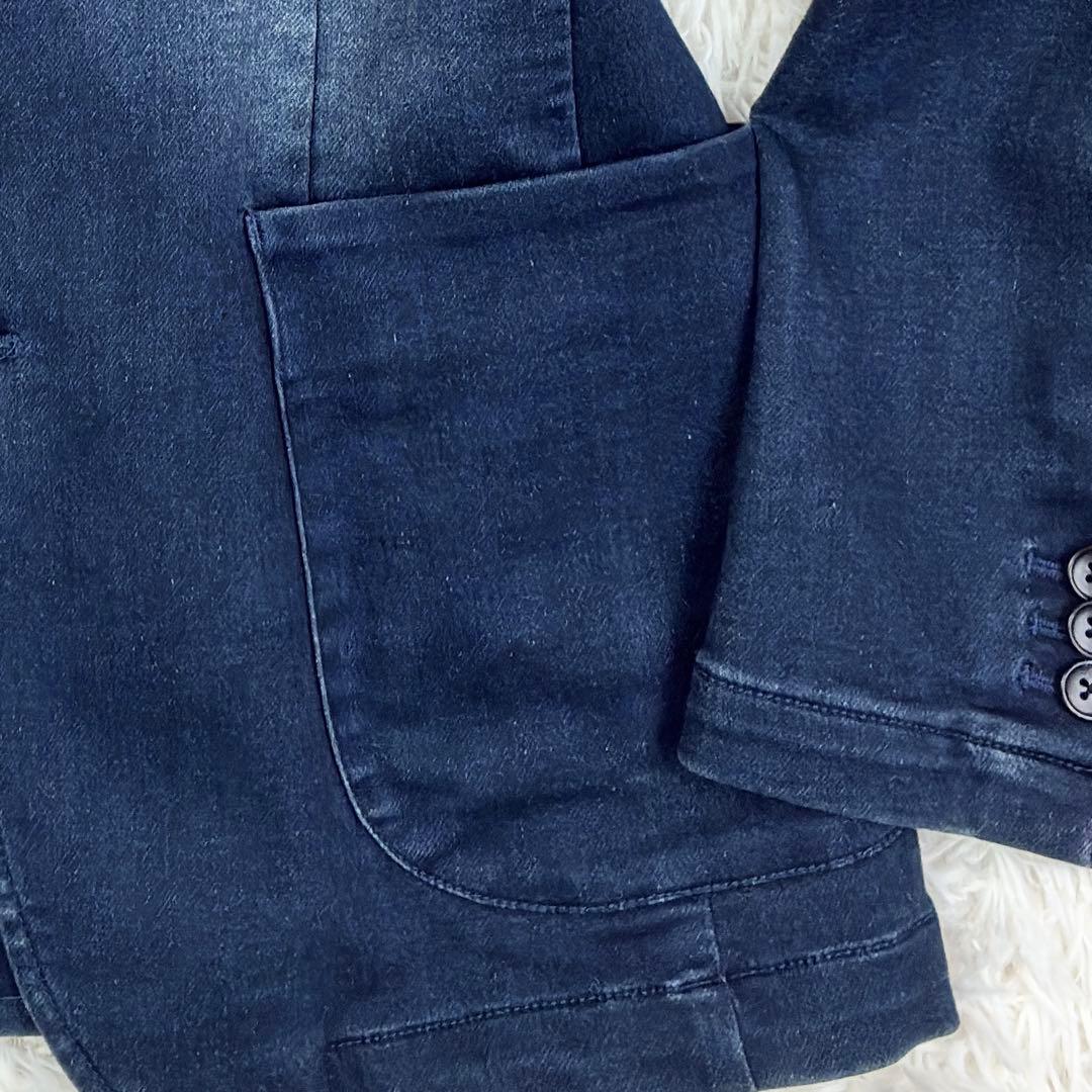 美品　ネイビー　ユーズド加工　スウェットデニム　アンコンジャケット　L