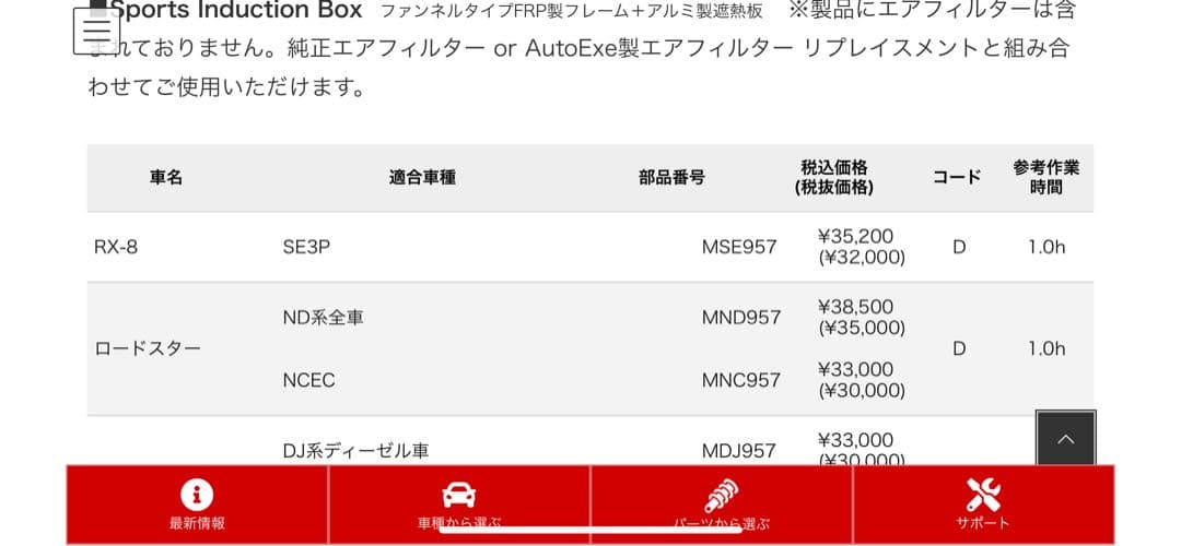 AutoExe RX8 オートエクゼ スポーツインダクションボックスMSE957