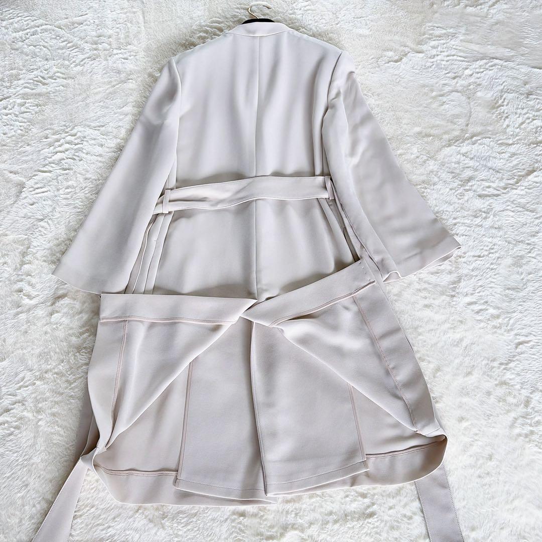 極美品✨【セオリーリュクス】ノーカラーロングコート ベルト ライトベージュ 38